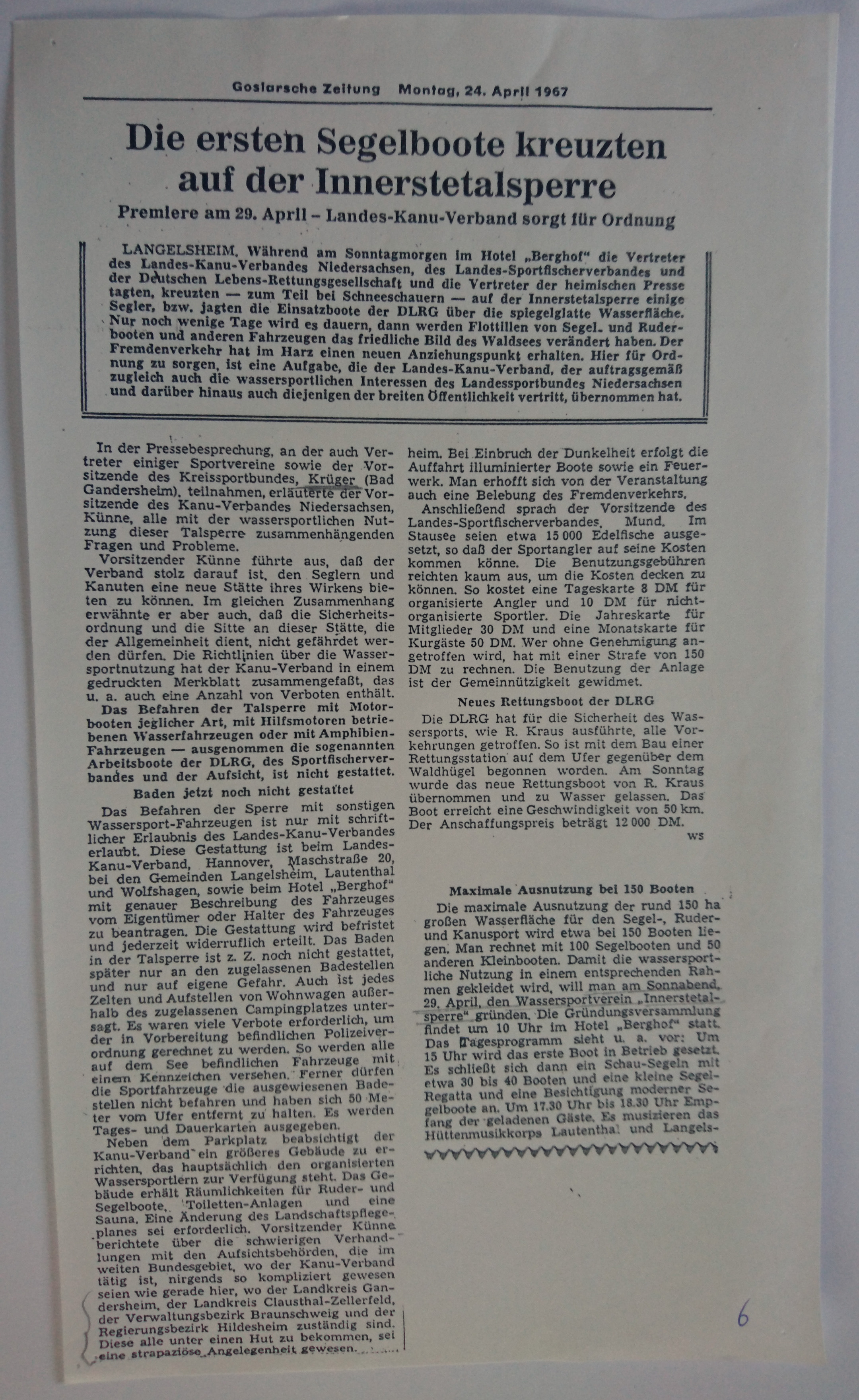 Ankuendigung der Gründungsveranstaltung am 29.04.1967